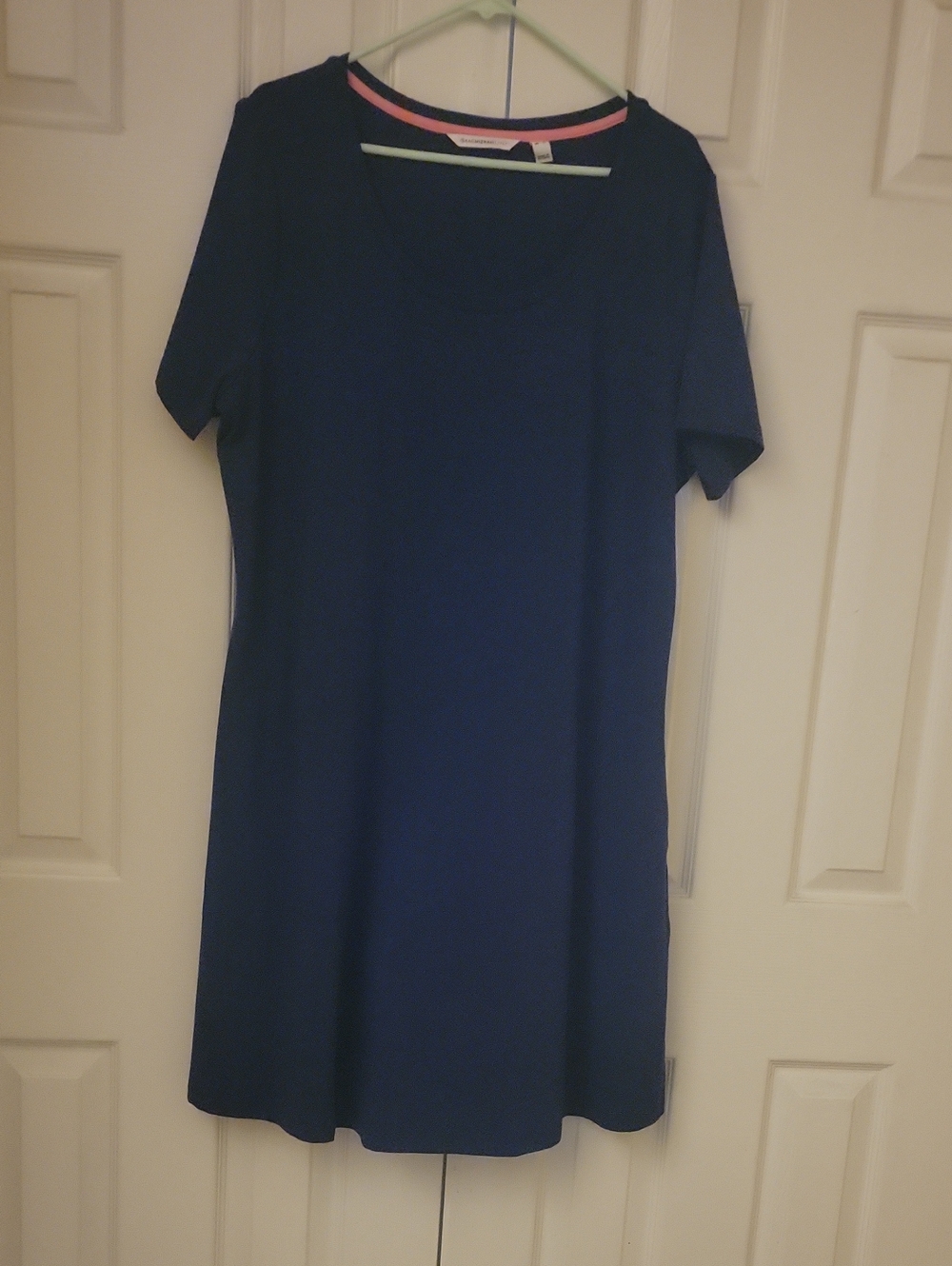 Isaac Mizrahi Navy Short-Sleeve Scoop Neck Dress with Pink Trim